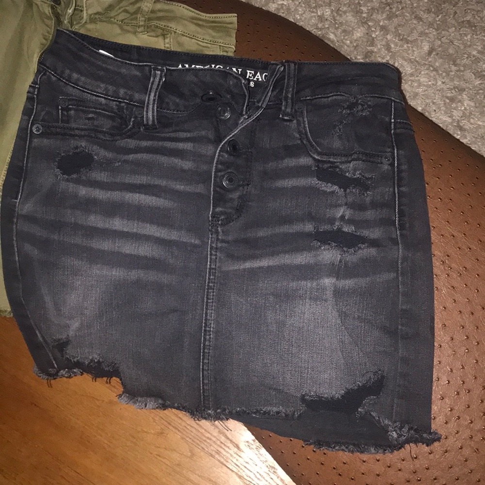 American Eagle Outfitters Black Denim Distressed Skirt